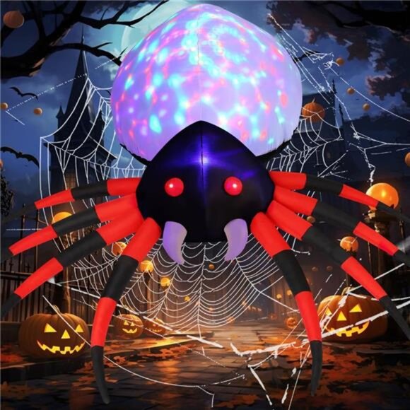 8FT Width Halloween Inflatable Spider Outdoor Decoration with Magic Light,BlowUp - Picture 1 of 7